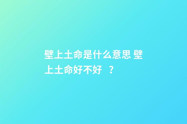 壁上土命是什么意思? 壁上土命好不好？